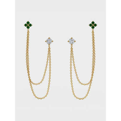 ANUSHKA JAIN JEWELLERY Emerald Diamond Duet Chain Earrings