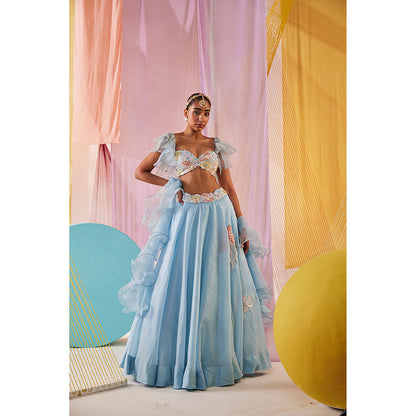 Anu Pellakuru Womens Blue Amaira Lehenga with Blouse and Dupatta (Set of 3)