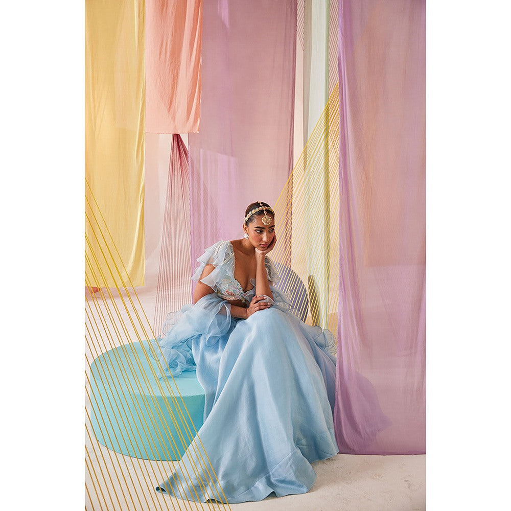 Anu Pellakuru Womens Blue Amaira Lehenga with Blouse and Dupatta (Set of 3)