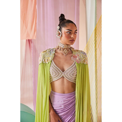 Anu Pellakuru Womens Elora Crop Top with Skirt and Cape (Set of 3)
