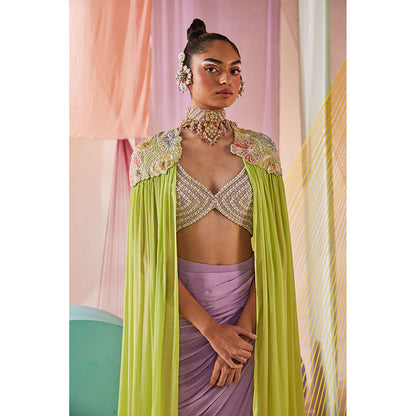 Anu Pellakuru Womens Elora Crop Top with Skirt and Cape (Set of 3)