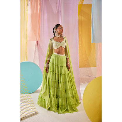 Anu Pellakuru Womens Green Meera Lehenga with Blouse and Dupatta (Set of 3)