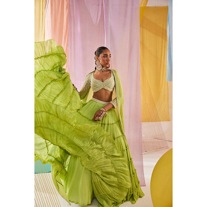 Anu Pellakuru Womens Green Meera Lehenga with Blouse and Dupatta (Set of 3)