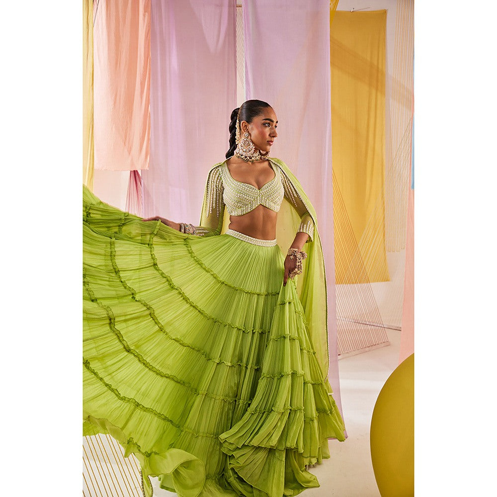 Anu Pellakuru Womens Green Meera Lehenga with Blouse and Dupatta (Set of 3)
