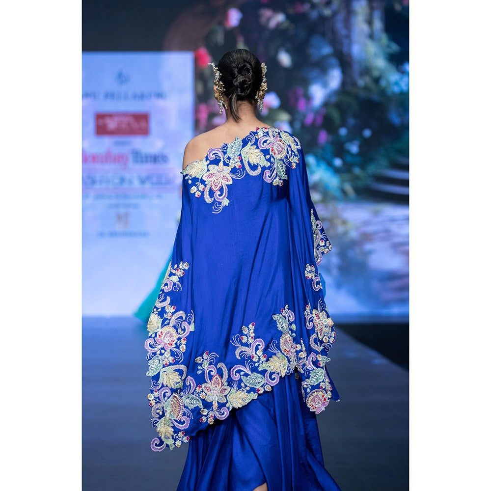 Anu Pellakuru Blue Vina Cape Embroidered Kaftan and Palazzo (Set of 2)