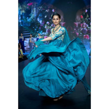 Anu Pellakuru Turquoise Rabsa Embroidered Anarkali and Dupatta (Set of 2)