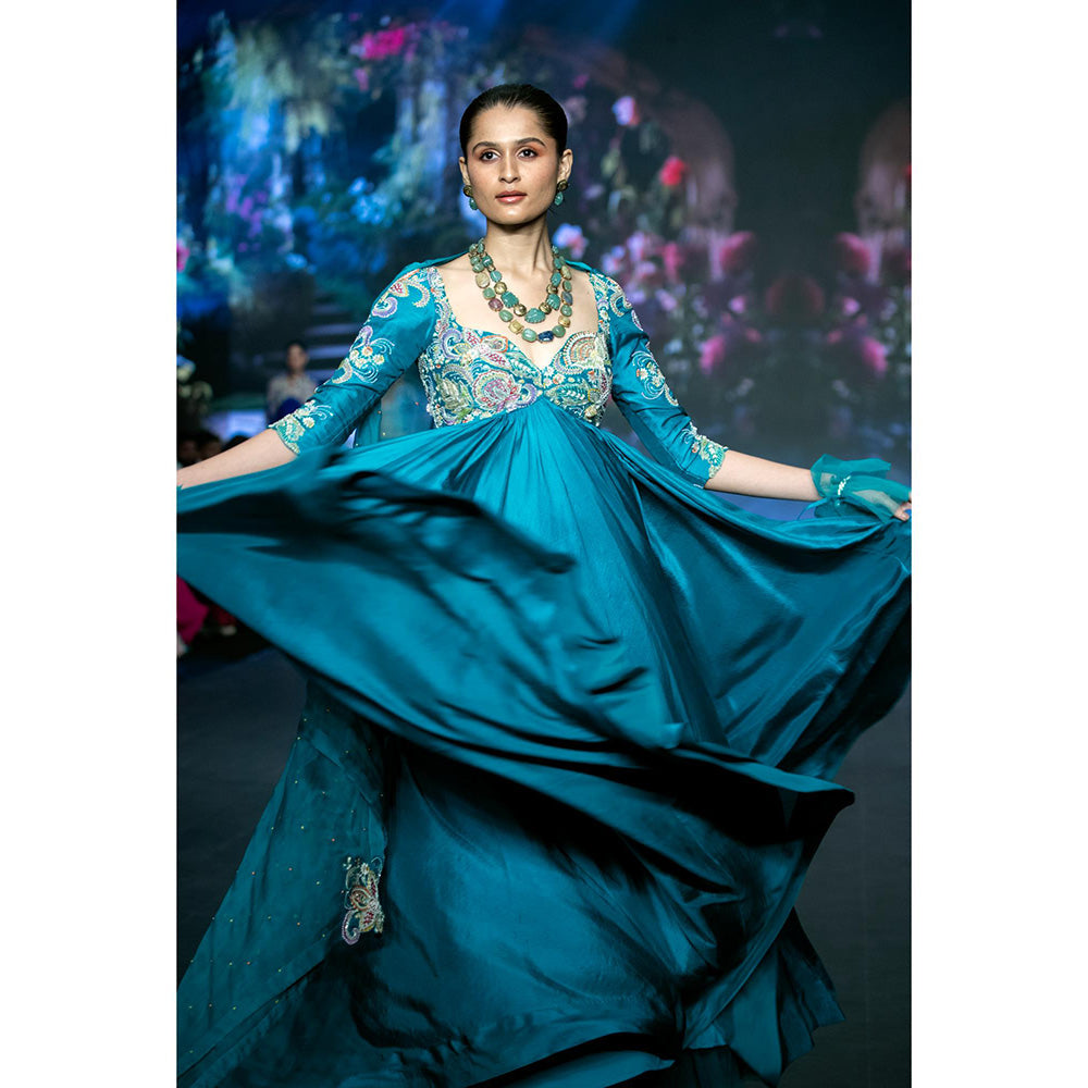 Anu Pellakuru Turquoise Rabsa Embroidered Anarkali and Dupatta (Set of 2)