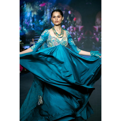 Anu Pellakuru Turquoise Rabsa Embroidered Anarkali and Dupatta (Set of 2)