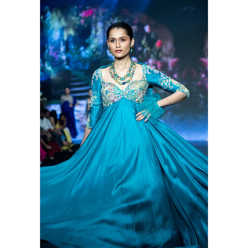 Anu Pellakuru Turquoise Rabsa Embroidered Anarkali and Dupatta (Set of 2)