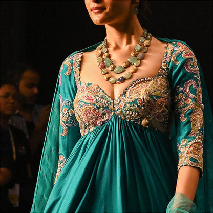 Anu Pellakuru Turquoise Rabsa Embroidered Anarkali and Dupatta (Set of 2)