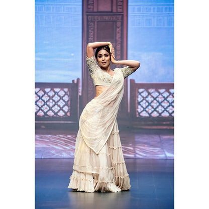 Anu Pellakuru Ivory Kavala Embroidered Lehenga with Blouse and Dupatta (Set of 3)