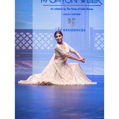 Anu Pellakuru Ivory Kavala Embroidered Lehenga with Blouse and Dupatta (Set of 3)