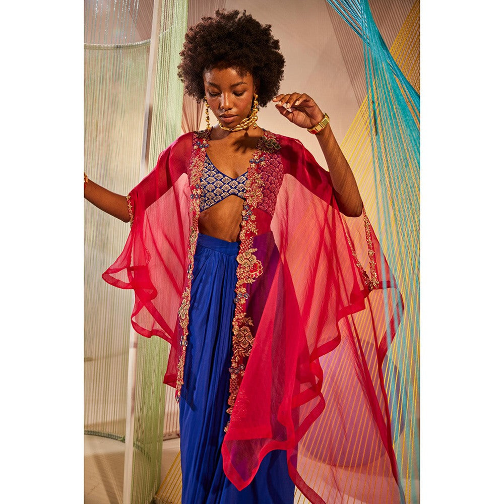 Anu Pellakuru Zaraah Embroidered Crop Top and Drape Skirt with Cape (Set of 3)