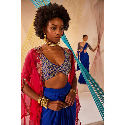 Anu Pellakuru Zaraah Embroidered Crop Top and Drape Skirt with Cape (Set of 3)