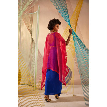 Anu Pellakuru Zaraah Embroidered Crop Top and Drape Skirt with Cape (Set of 3)