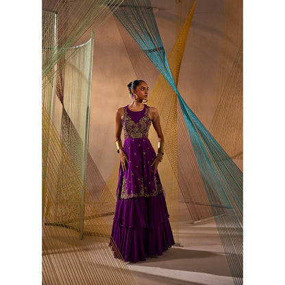Anu Pellakuru Purple Tara Embroidered Round Neck Dress