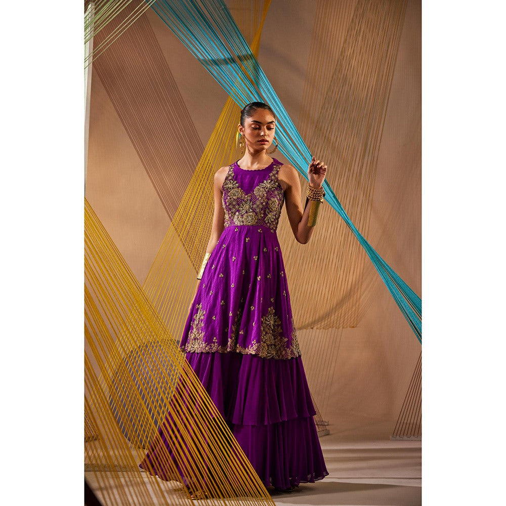 Anu Pellakuru Purple Tara Embroidered Round Neck Dress