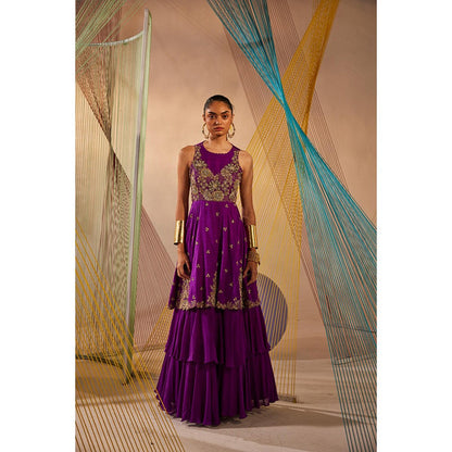 Anu Pellakuru Purple Tara Embroidered Round Neck Dress