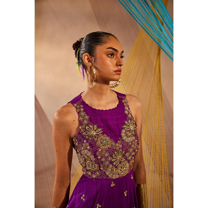 Anu Pellakuru Purple Tara Embroidered Round Neck Dress