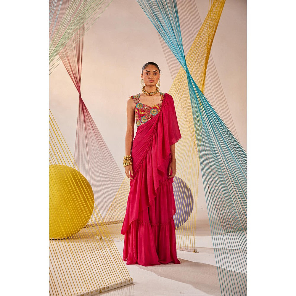 Anu Pellakuru Pink Swara Pre Drape Saree with Stitched Blouse