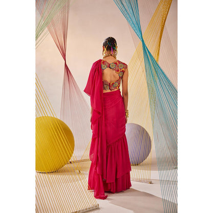 Anu Pellakuru Pink Swara Pre Drape Saree with Stitched Blouse