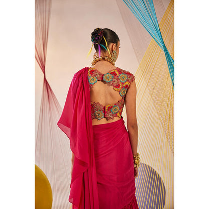 Anu Pellakuru Pink Swara Pre Drape Saree with Stitched Blouse