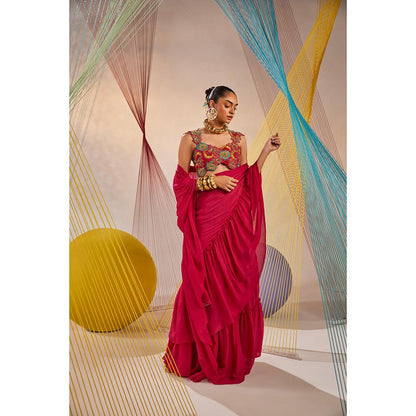 Anu Pellakuru Pink Swara Pre Drape Saree with Stitched Blouse