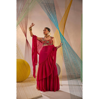 Anu Pellakuru Pink Swara Pre Drape Saree with Stitched Blouse