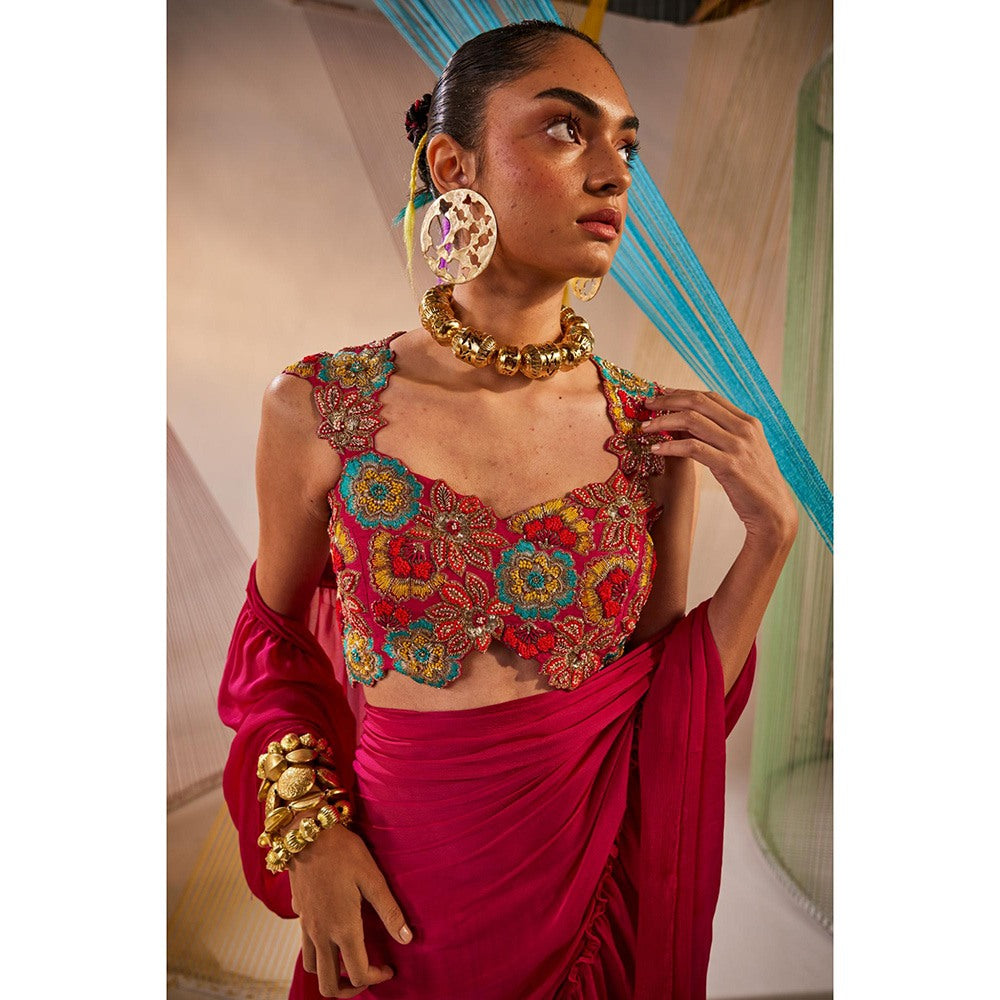 Anu Pellakuru Pink Swara Pre Drape Saree with Stitched Blouse