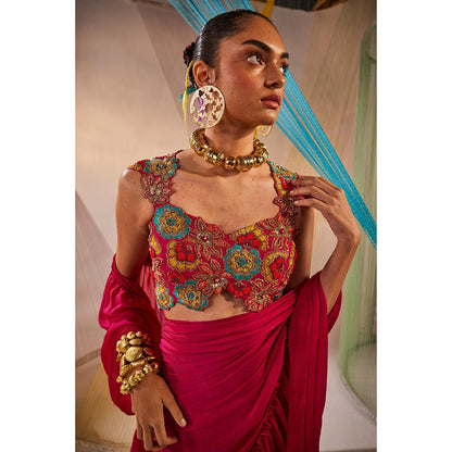 Anu Pellakuru Pink Swara Pre Drape Saree with Stitched Blouse