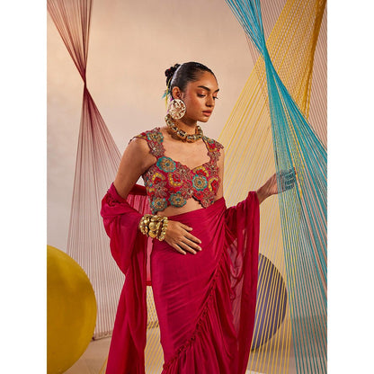 Anu Pellakuru Pink Swara Pre Drape Saree with Stitched Blouse
