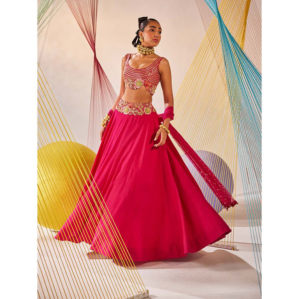 Anu Pellakuru Pink Ekisha Embroidered Lehenga with Blouse and Dupatta (Set of 3)