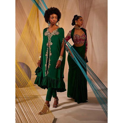 Anu Pellakuru Green Bianca Embroidered Jacket with Bustier and Pant (Set of 3)
