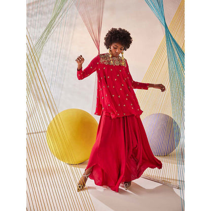 Anu Pellakuru Pink Anika Embroidered Top with Pant (Set of 2)