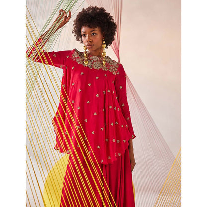 Anu Pellakuru Pink Anika Embroidered Top with Pant (Set of 2)