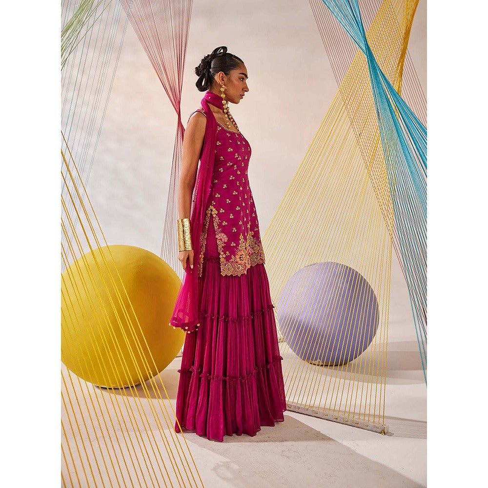 Anu Pellakuru Pink Tarangita Embroidered Kurta with Sharara and Dupatta (Set of 3)