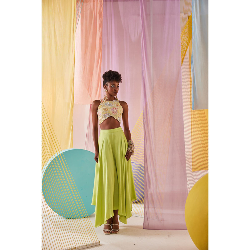 Anu Pellakuru Anouk Embroidered Crop Top with Palazzo (Set of 2)