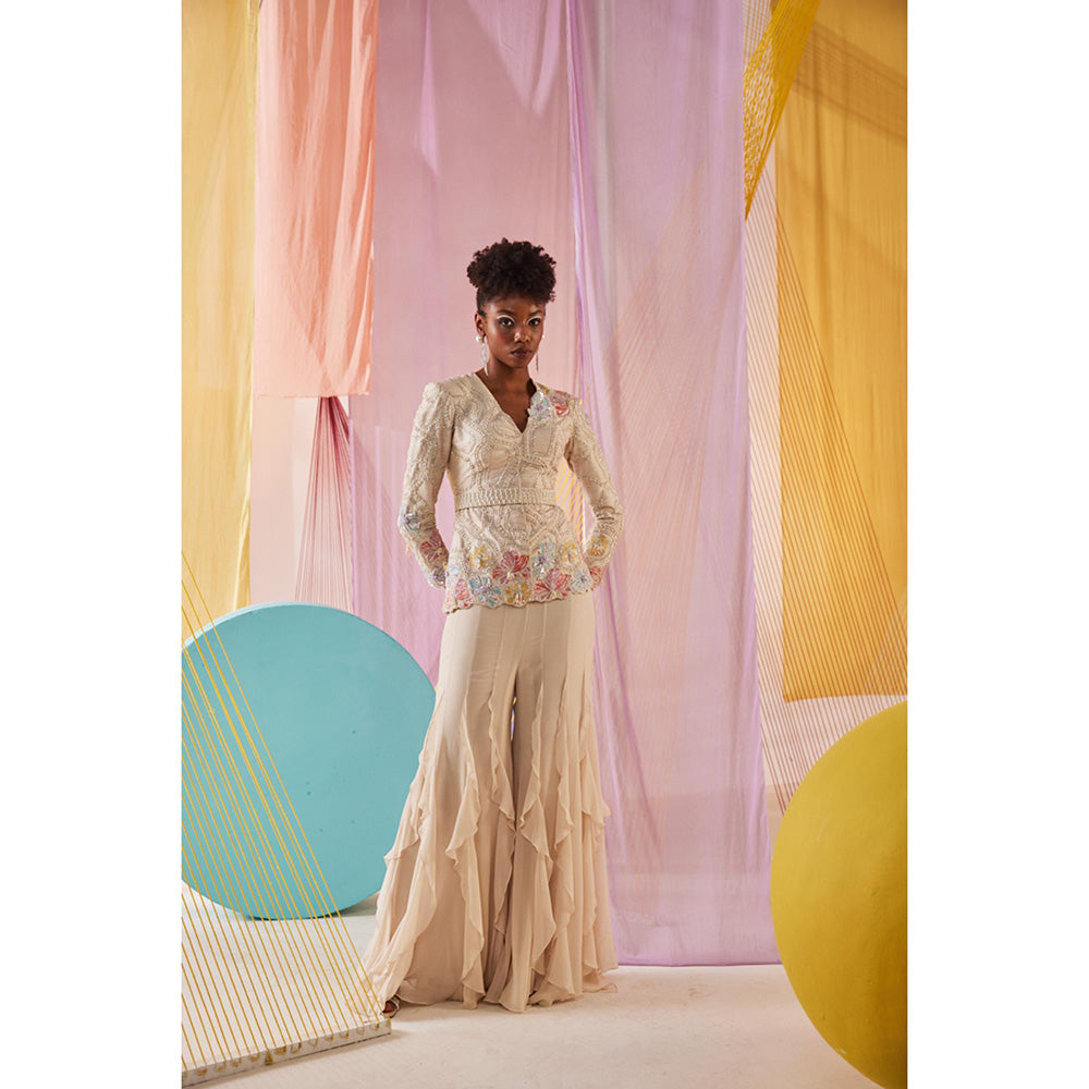 Anu Pellakuru Jashna Embroidered Jacket with Palazzo and Belt (Set of 3)