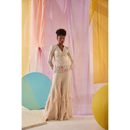 Anu Pellakuru Jashna Embroidered Jacket with Palazzo and Belt (Set of 3)