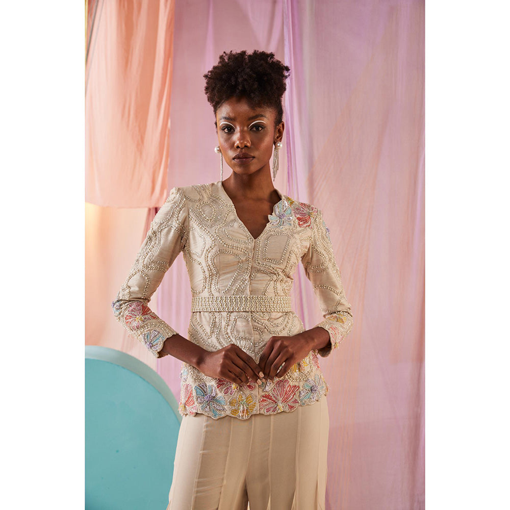 Anu Pellakuru Jashna Embroidered Jacket with Palazzo and Belt (Set of 3)