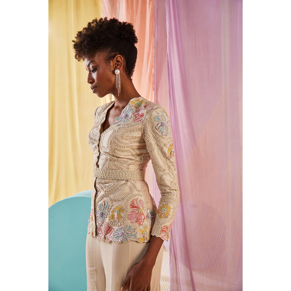 Anu Pellakuru Jashna Embroidered Jacket with Palazzo and Belt (Set of 3)