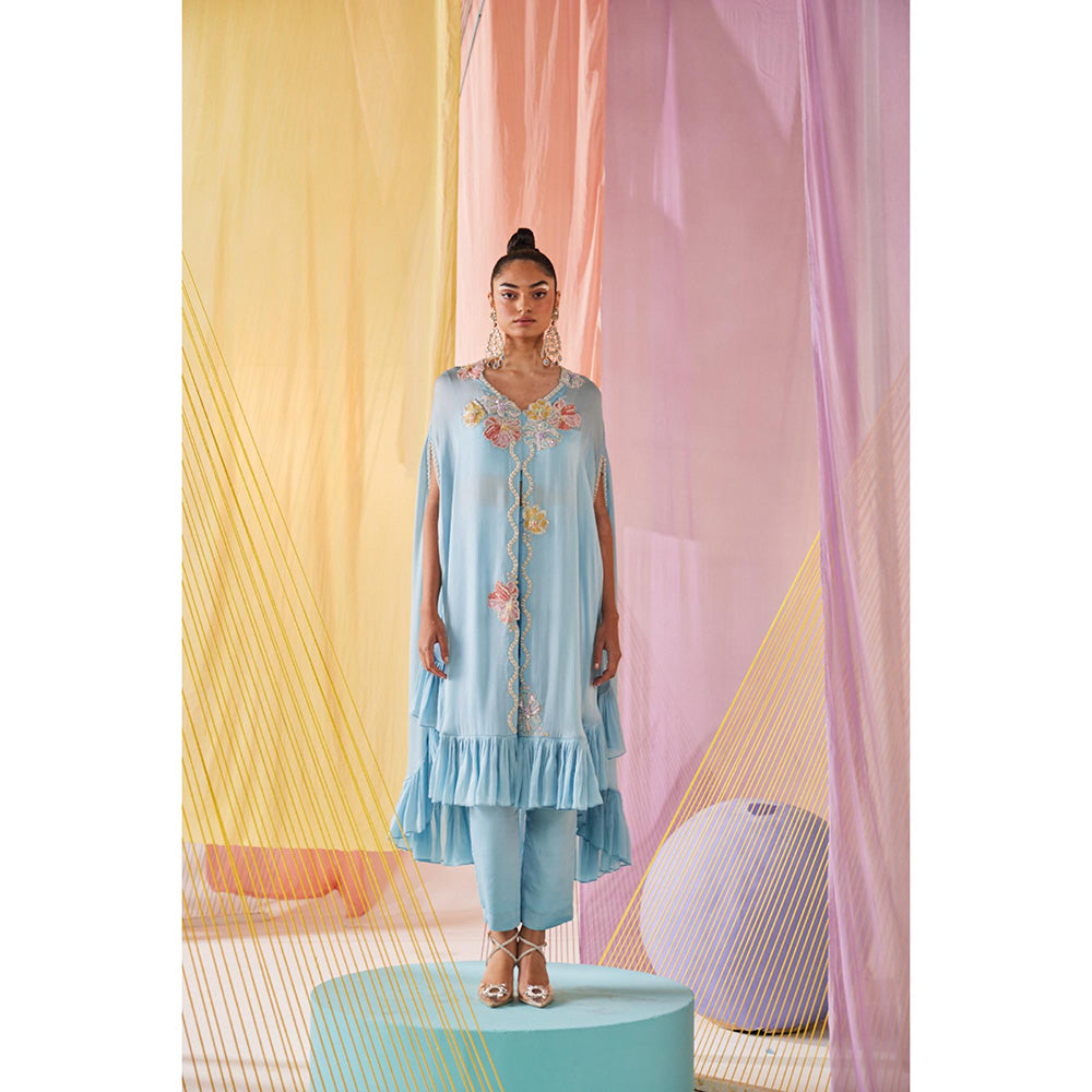 Anu Pellakuru Blue Saara Embroidered Jacket with Bustier and Pant (Set of 3)