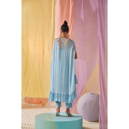 Anu Pellakuru Blue Saara Embroidered Jacket with Bustier and Pant (Set of 3)