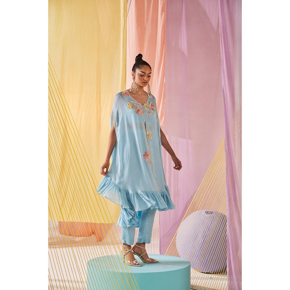 Anu Pellakuru Blue Saara Embroidered Jacket with Bustier and Pant (Set of 3)