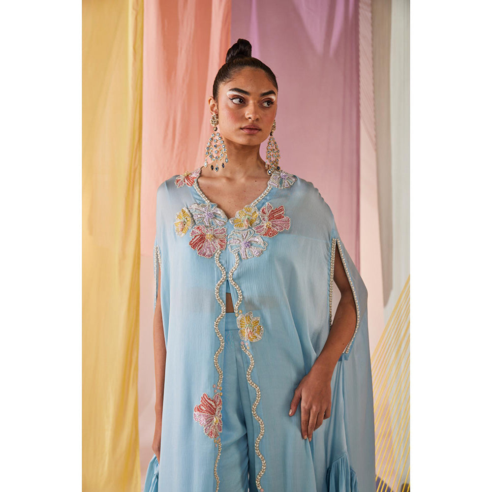 Anu Pellakuru Blue Saara Embroidered Jacket with Bustier and Pant (Set of 3)