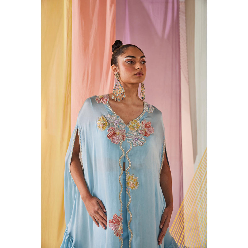 Anu Pellakuru Blue Saara Embroidered Jacket with Bustier and Pant (Set of 3)