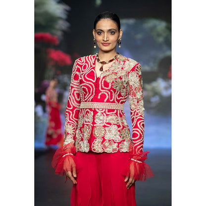 Anu Pellakuru Mira Ruffled Embroidered Jacket with Palazzo and Belt (Set of 3)