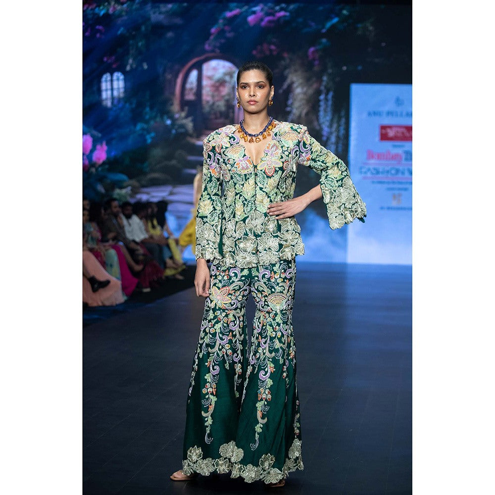 Anu Pellakuru Green Yara Embroidered Sharara and Jacket (Set of 2)