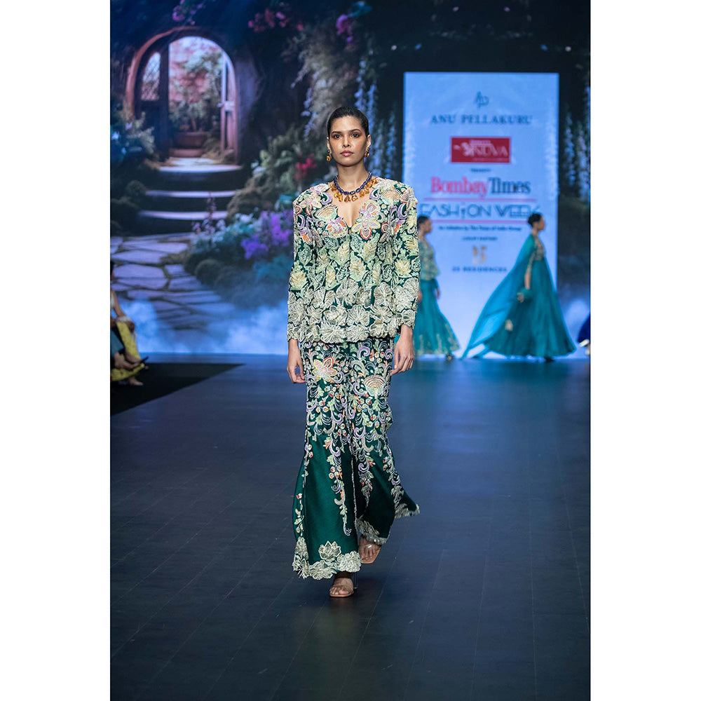 Anu Pellakuru Green Yara Embroidered Sharara and Jacket (Set of 2)