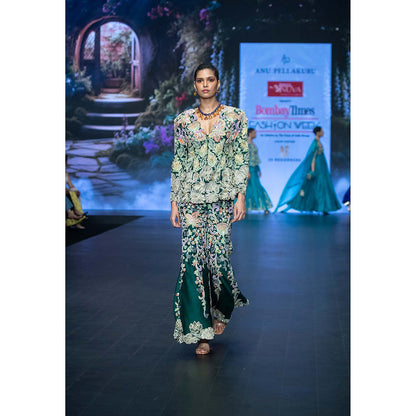 Anu Pellakuru Green Yara Embroidered Sharara and Jacket (Set of 2)